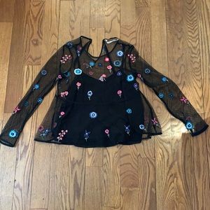 Zara - Two later black & floral blouse, X-small